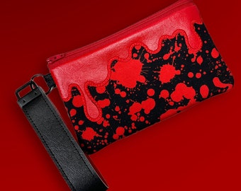 The Drip - Crime Scene Zipper Bag, Cosmetic Bag, Pencil Pouch -  Blood Splatter on Black