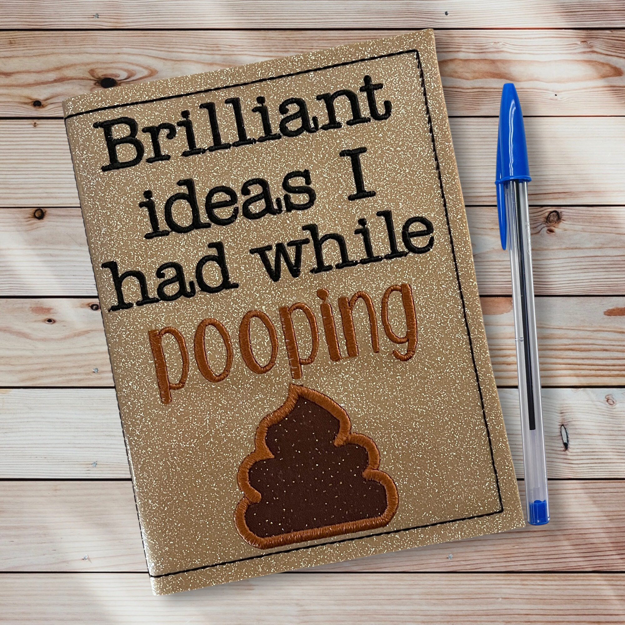 Poop Notebook Brilliant Ideas I Had While Pooping! Embroidered Vinyl Notebook Cover ...