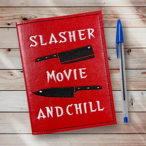 Slasher Movie & Chill - Embroidered Vinyl Notebook Cover. Notebook Included! To Do List. Novelty Journal. Gift For True Crime or Horror Fan!