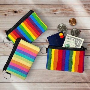 Mini sac arc-en-ciel à fermeture éclair avec porte-clés. 3 styles au choix. Sac pour billets et cartes. Pochette à glissière. Porte-cartes cadeau. Cadeau de fête. Cadeau de la fierté gaie !
