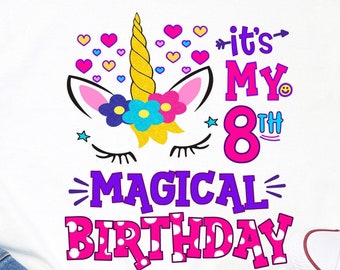 It's My 8th Magical Birthday Unicorn Face Instant Download Unicorn Birthday Party 8th Birthday Girls Unicorn Birthday 8 year old