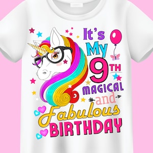It's My 9th Magical & Fabulous Birthday Einhorn Gesicht Sofort Download Grafiken Clipart Png Einhorn Geburtstagsparty