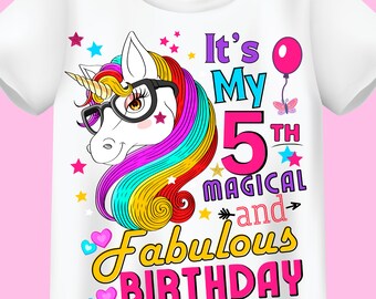 It's My 5th Magical & Fabulous Birthday Unicorn Face Instant Download Graphics Clipart Png Unicorn Birthday Party