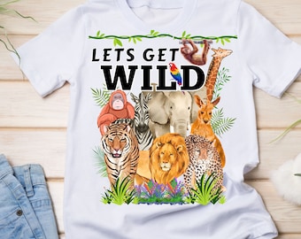 Instant Digital Download Let's Get Wild Safari Animals Jungle Animals Zoo Animals Monkey Giraffe zebra lion Day at The Zoo PNG File