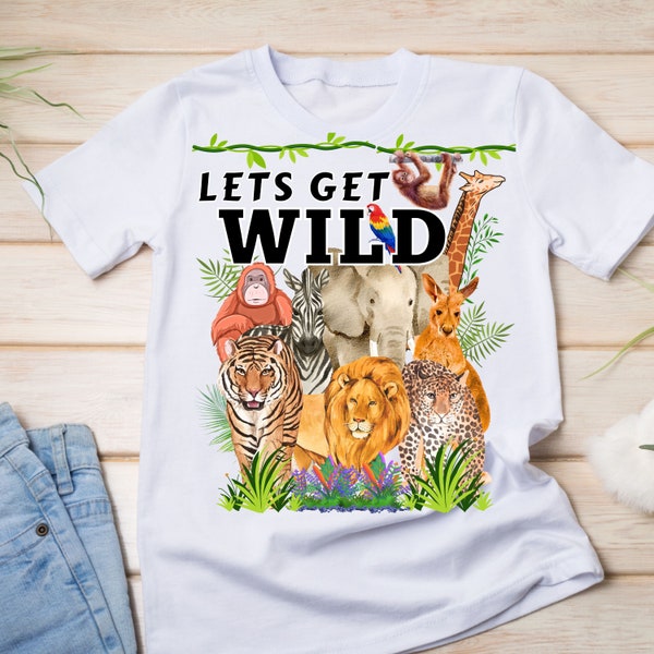 Instant Digital Download Let's Get Wild Safari Animals Jungle Animals Zoo Animals Monkey Giraffe zebra lion Day at The Zoo PNG File