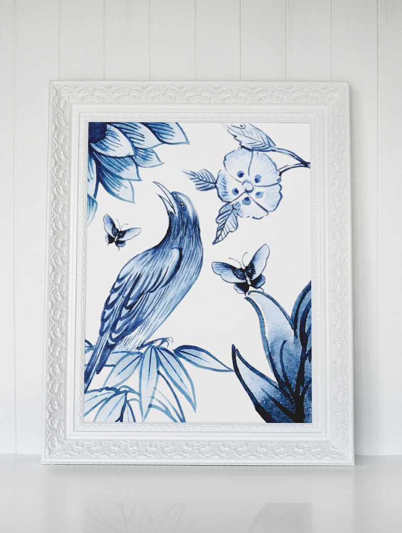 Chinoiserie Blue Floral Art Prints (set of 6) Instant Digital Download ...