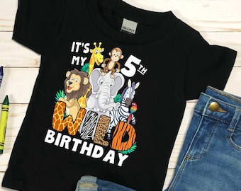 It's My 5th Wild Birthday PNG-5 Year Old Birthday Safari Animals Jungle Animals Zoo Animals Monkey Giraffe zebra lion