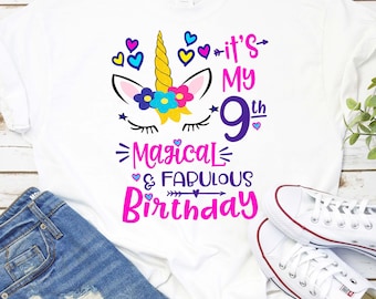 It's My 9th Magical & Fabulous Birthday Unicorn Face Instant Download Graphics Clipart Unicorn Birthday Party 9 Year old Girls PNG-PDF-JPEG