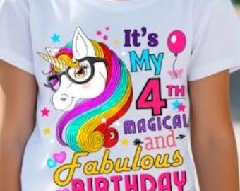 It's My 4th Magical & Fabulous Birthday Unicorn Face Instant Download Graphics Clipart Png Unicorn Birthday Party