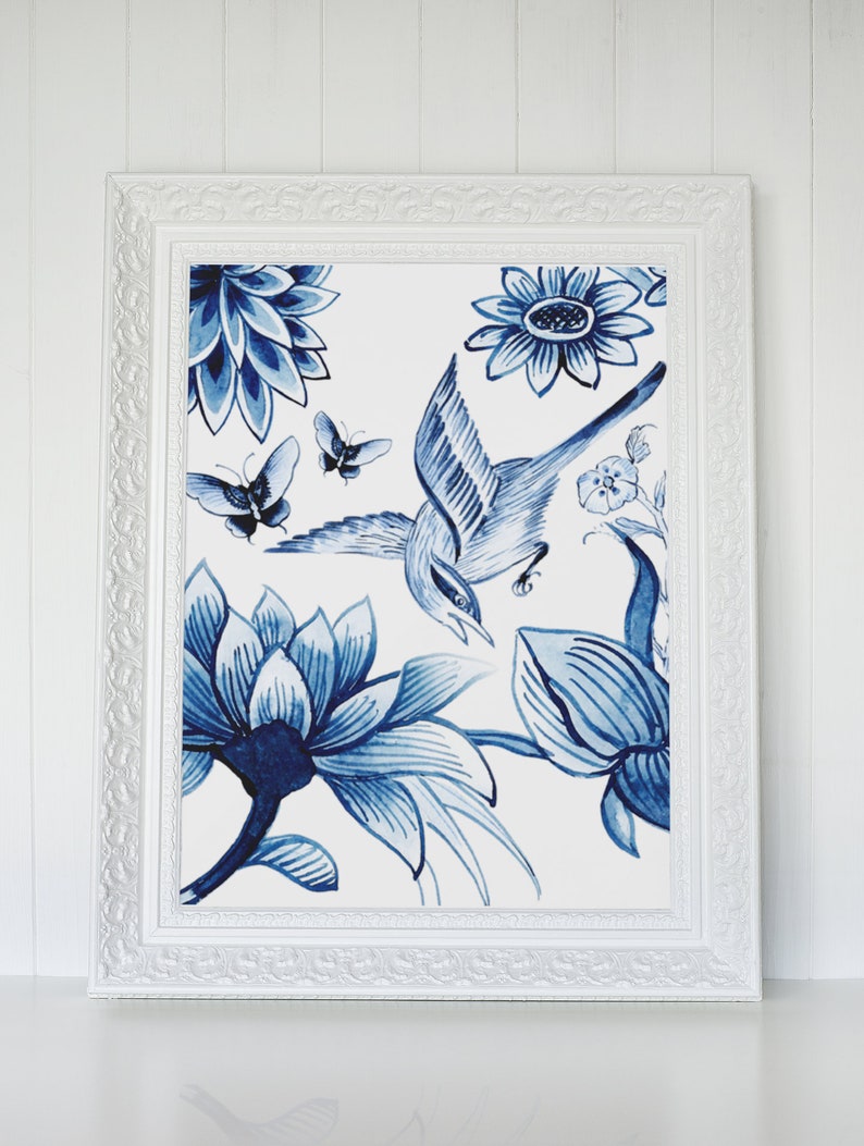 Chinoiserie Blue Floral Art Prints set of 6 Instant Digital Etsy