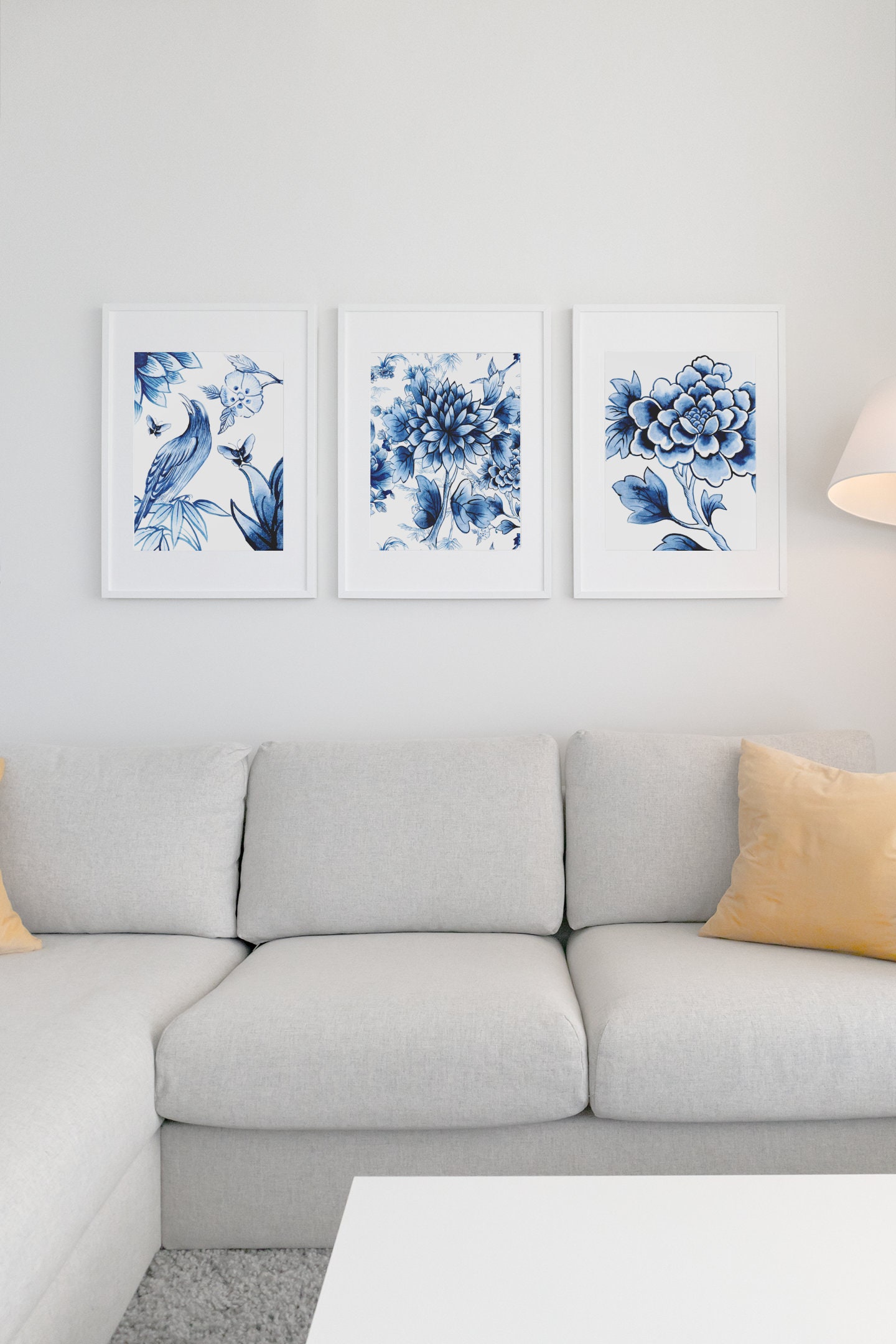 Chinoiserie Blue Floral Art Prints set of 6 Instant Digital Etsy