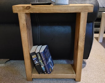 Narrow Rustic Wooden Side Table with bottom shelf, handmade Sofa End Table various colour and size options