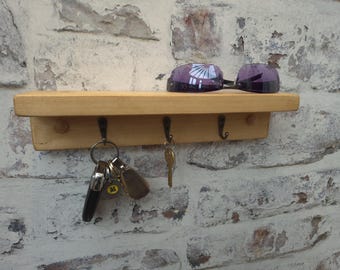 Handmade Rustic Key Rack with top shelf - Choice of size and colour