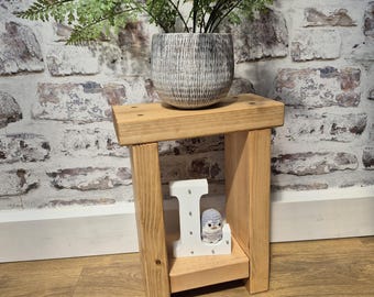 14.5cm Narrow Rustic Side Table: Solid Wood Sofa End Table, Plant Stand, Slim