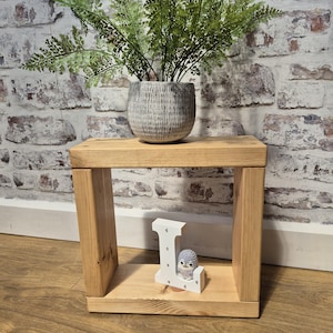 14.5cm Narrow Rustic Solid Wood Cube, Narrow Sofa End Side Table
