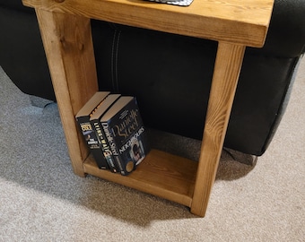 14.5cm Rustic Narrow Side Table with Shelf: Slim Solid Wood Sofa End Table