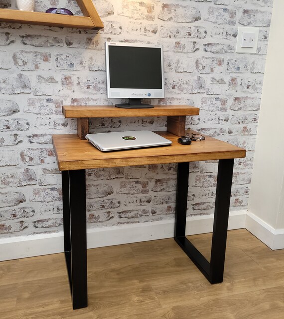 Stylish Rustic Desk Monitor Stand Industrial Steel Legs Etsy