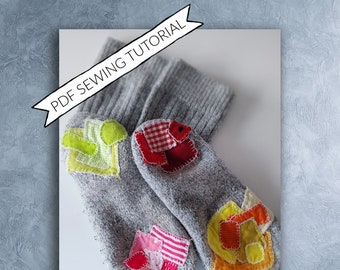 SEWING PDF instructions how to mend a sock with fabric patches by hand | digital PDF download