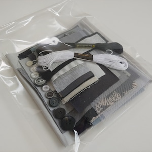 GREY slow stitching fabrics bundle | clothing repair & decoration kit