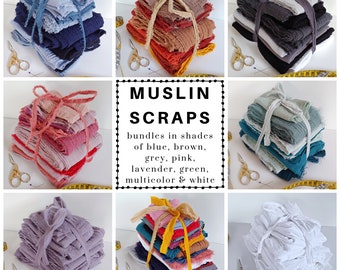 Muslin SCRAPS BUNDLES in shades of Blue / Brown / Yellow / Grey / White / Black / Pink / Red / Lavender / Green / Petrol / Multicolor
