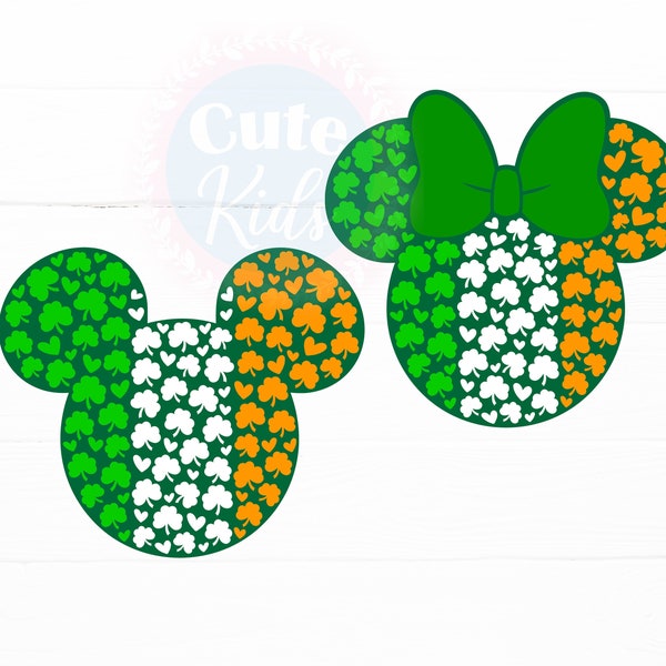 Mouse Head Clovers – St Patrick's Day Irish Flag Decor SVG cut files for cricut & eps, png, pdf printable. Vector graphics DIGITAL DOWNLOAD!