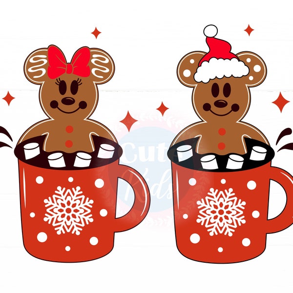 Hot Cocoa Mouse Heads Gingerbread SVG - Christmas Decor cut files for cricut & eps, ai, png, pdf clipart. Vector graphics DIGITAL DOWNLOAD!