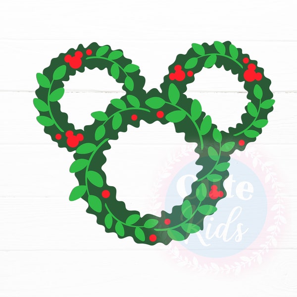 Christmas Wreath Mouse Head SVG – Winter Holiday decor svg cut file for cricut & eps, ai, png, pdf clipart. Vector graphic DIGITAL DOWNLOAD!