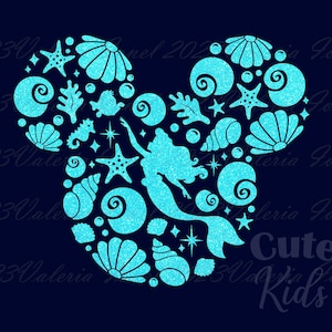 Tête de souris princesse sirène SVG - fichiers de coupe Ocean Life Decor Svg pour Cricut & png, ai, eps, pdf imprimable. TÉLÉCHARGEMENT NUMÉRIQUE de graphiques vectoriels !