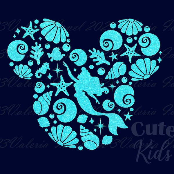 Mermaid Princess Mouse Head SVG – Ocean Life Decor Svg cut files for Cricut & png, ai, eps, pdf printable. Vector graphics DIGITAL DOWNLOAD!