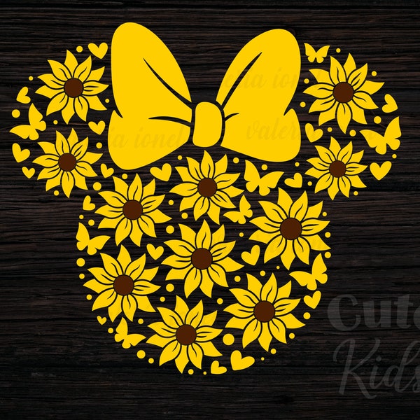 Sunflowers forming Mouse Head SVG – Spring-Summer Decor cut files for Cricut & eps, ai, png, pdf clipart. Vector graphics DIGITAL DOWNLOAD!