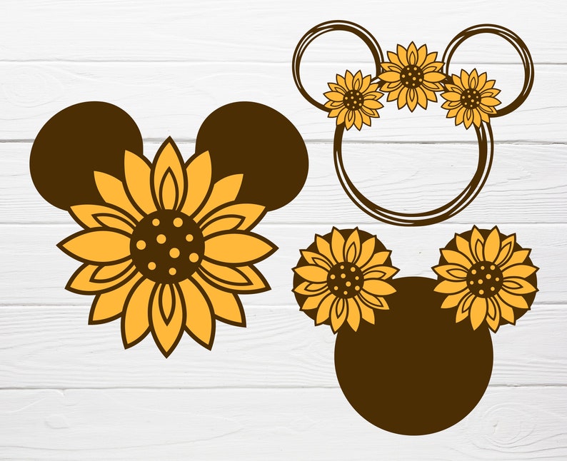Mickey Head Sunflower 3 T-shirt SVGs Spring wreath svg cut | Etsy