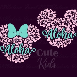 Maus Kopf Aloha Zitat - Hibiskus Blumen Dekor SVG-Schnittdateien für Cricut & eps, ai, png, pdf printable. Vektorgraphiken DIGITALER DOWNLOAD!