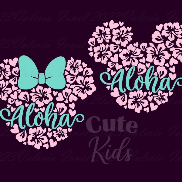 Mouse Head Aloha Quote – Hibiscuses flowers Decor SVG cut files for cricut & eps, ai, png, pdf printable. Vector graphics DIGITAL DOWNLOAD!