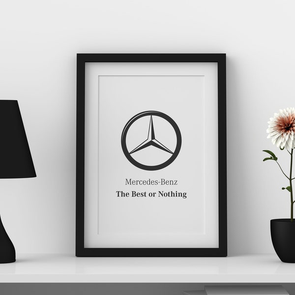 Elegant Mercedes Logo Poster - Classic Black and White Design