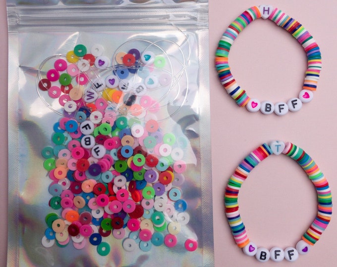 BFF Kids Bracelet Making Kit Personalized Beaded Jewelry DIY Girls - Beaded Heart Initial Friendship Bracelet Kit - Make your Own - Gift