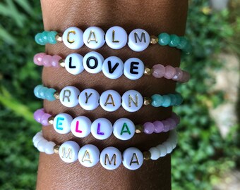 Custom Name Jade Bracelet - 4mm Beaded Stretch Stackable Bracelet - Personalized Gift - Mothers Day