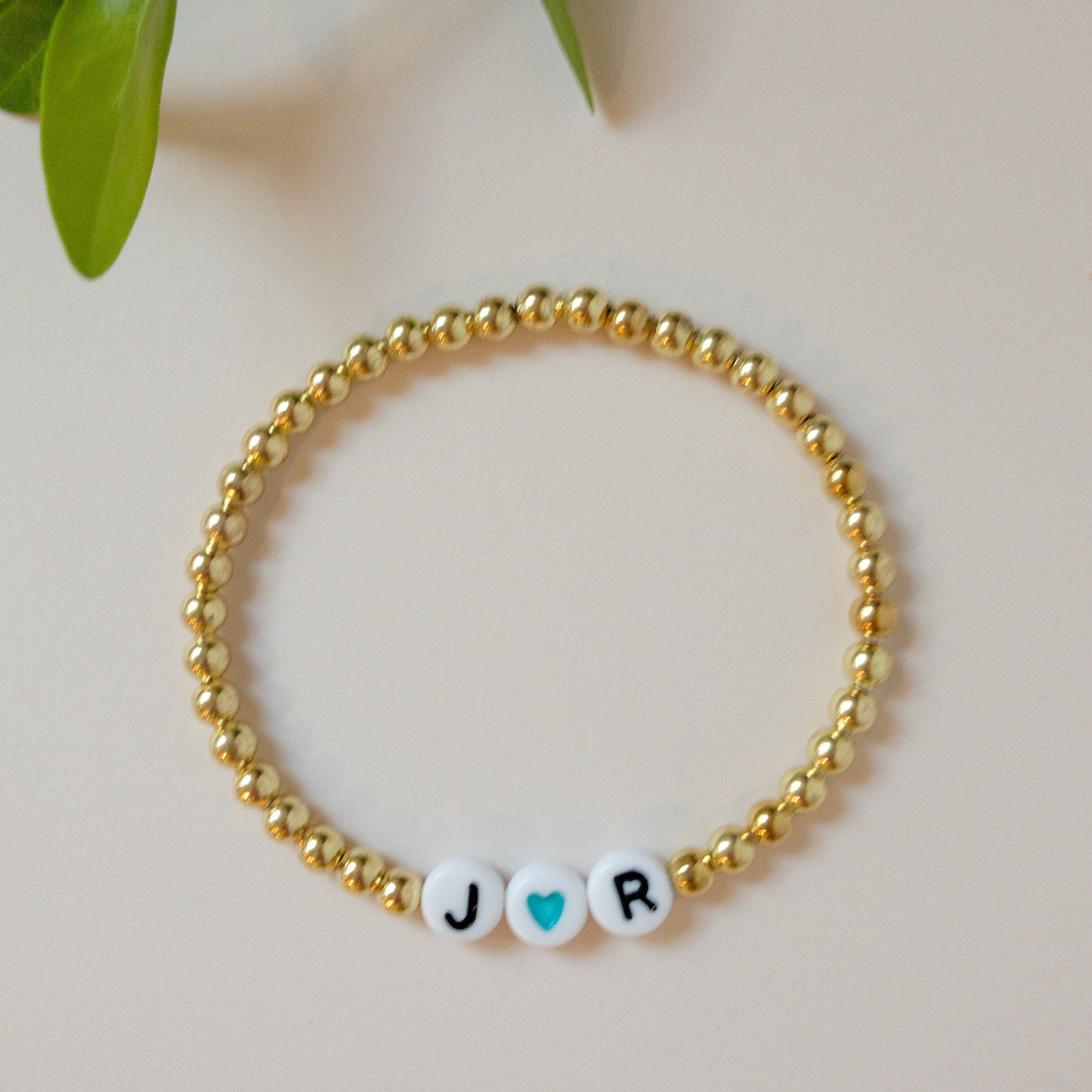Personalized Initial Bracelet 14k Gold Filled Beaded Womens Etsy