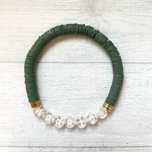 Personalized Heishi Bracelet - Gold Heishi Bead Detail - Custom Women’s Stretch Stackable Bracelet - Gift
