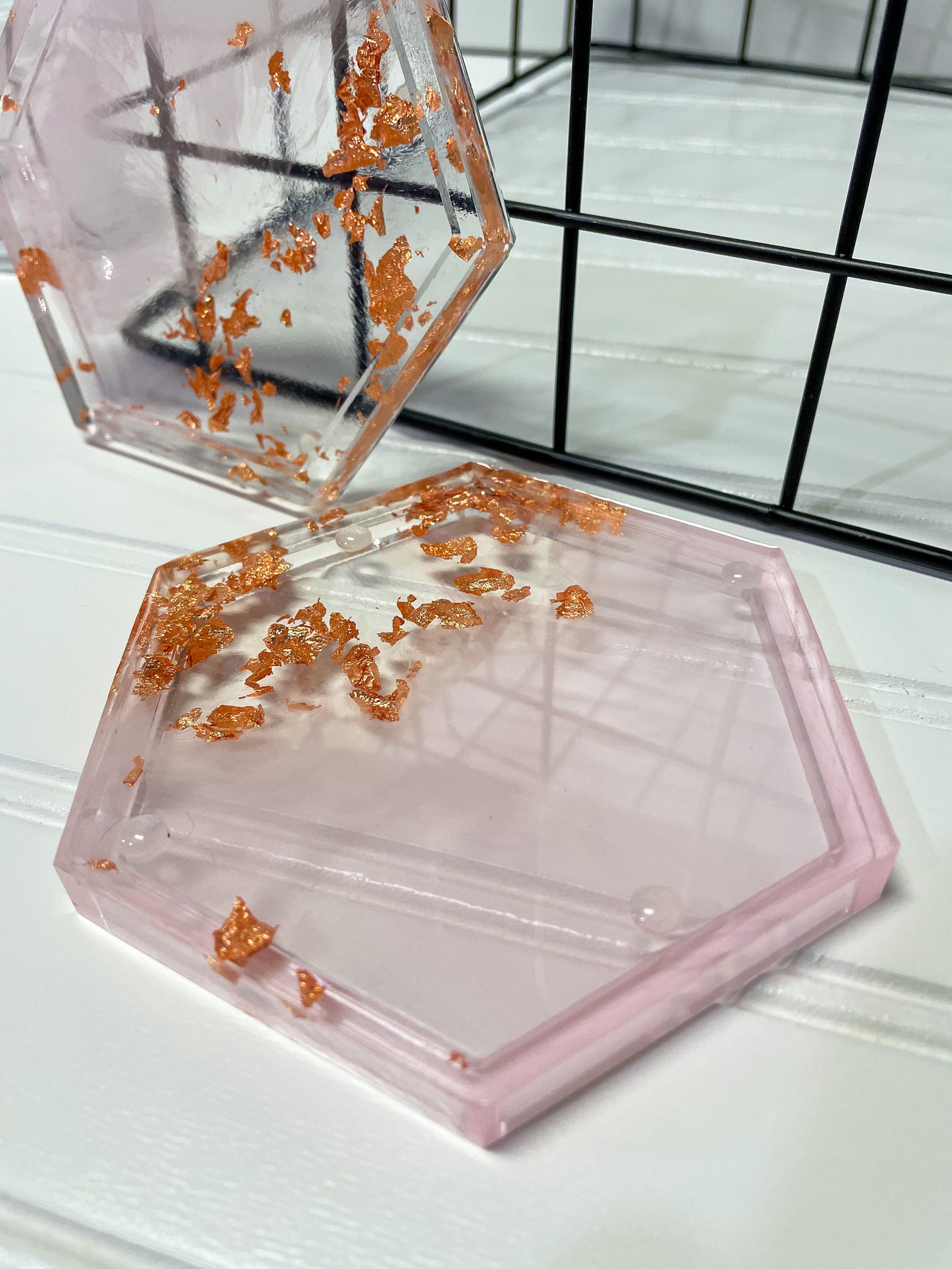 Pink and Rose Gold Resin Coaster Rose Gold Flake Etsy