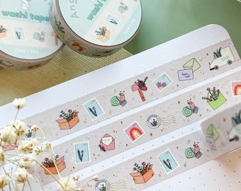 Happy Mail Washi Tape | Gold Foil Journal Washi Tapes Bujo Postage Delivery Letter Mail Cute Sparkle Masking Tape Sticker Planner Deco