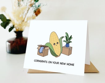 Corngrats On Your New Home | Housewarming Card New Home Moving Day Buy House Apartment Congratulations Funny Corny Greeting Card Cute Corn
