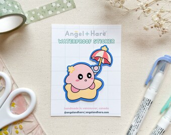 Umbrella Kirby Waterproof Sticker | Flying Star Japanese Anime Video Game Forgotten Land Stickers Poyo Copy Abilities Vinyl Laptop Sticker