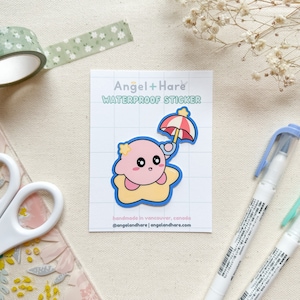 Regenschirm Kirby Wasserdichter Aufkleber | Flying Star Japanisches Anime Video Game Forgotten Land Stickers Poyo Copy Abilties Vinyl Laptop Sticker
