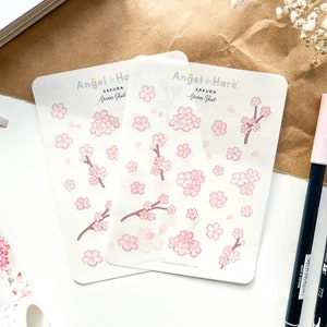 Feuille d'autocollants Sakura | Joli carnet autocollant fleurs de cerisier transparent mat fleurs roses transparentes branche d'arbre japonais déco floral printanier