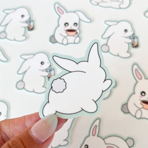 Bunny Butt Wasserdichter Aufkleber | Matt Vinyl Die Cut Laptop Aufkleber süsser Kaninchen Wasserflasche Aufkleber Tierbeute Aufkleber | Engel + Hase