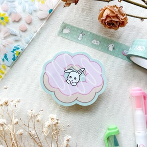 Mochi Donut wasserdichter Aufkleber | Süßer Kaninchen Vinyl Aufkleber Outdoor Aufkleber Wasserflasche Aufkleber Kawaii Kaninchen Tier Dessert Matte Aufkleber