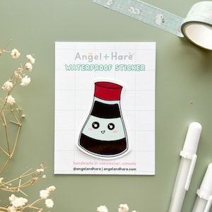 Waterdichte sticker sojasaus | Glanzend vinyl laptopsticker waterfles laptop dagboek plakboek schattig Japans Aziatisch eten gestanste stickers