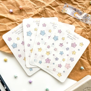 Hoja de pegatinas de estrellas de origami / Estrellas de la suerte japonesas transparentes pastel mate esmerilado Diario bonito Planificador lindo Mini pegatinas washi transparentes
