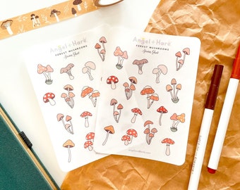 Forest Mushroom Sticker Sheet: Frosted Matte Botanical Stickers