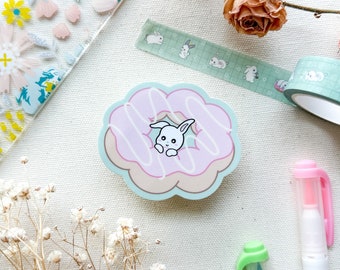 Mochi Donut pegatina impermeable / lindo conejito vinilo pegatina al aire libre calcomanía botella de agua pegatina Kawaii conejo animal postre mate pegatina